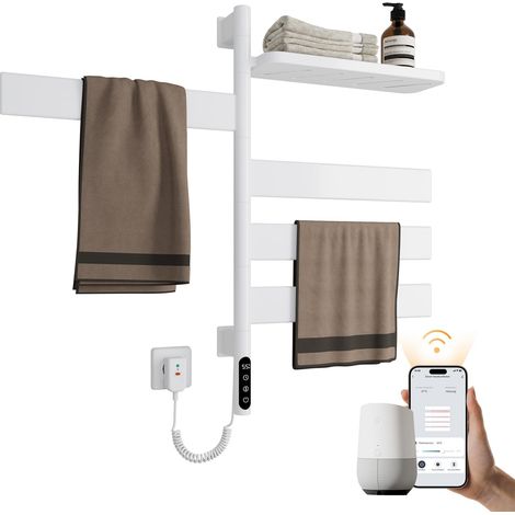 EMKE Scaldasalviette elettrico, con rotazione di 180°, riscaldatore elettrico con scaffalatura, WiFi intelligente, scaldasalviette elettrico, portasciugamani elettrico, 120 W, bianco (1/5)