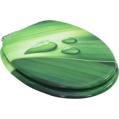Abattant WC Siège de Toilette MDF Fermeture en Douceur Vert Gouttes d'eau Charnières Réglables (1/5)