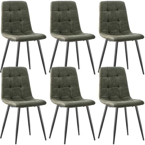 WAFTING Lot de 6 Chaises de Salle à Manger en Tissu Technique, Chaise Rembourrée avec Dossier Haut, Pied Métallique - Vert (1/5)