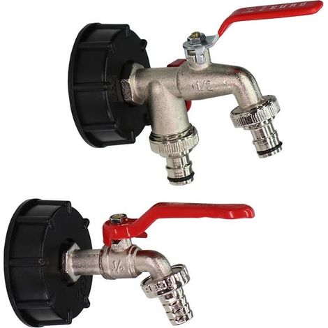 1 confezione di rubinetto in metallo da 1/2" x 3/4" (16 mm) con filettatura grossa S60, adattatore per tappo serbatoio IBC, rubinetto da giardino (1/4)
