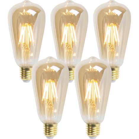 Set of 5 E27 Dimmable LED Bulbs ST64 Goldline 5W 380lm 2200K