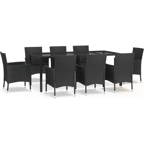 Maison Exclusive - 9-tlg. Garten-Essgruppe mit Kissen Schwarz Pol (1/5)