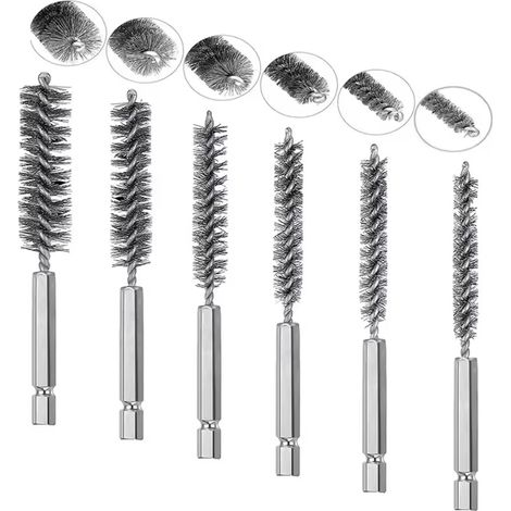 Brosse à tuyaux en acier inoxydable 304, pistolet de brossage à six poignées, tête de brosse métallique, brosse métallique de polissage et d'ébavurage pour tuyaux