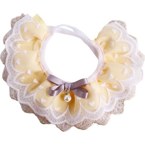Lätzchen aus Spitze im Feenstil für Haustiere, kariertes Blumenmuster-Katzenhalsband/Hundehalsband (gelb, L) (1/5)