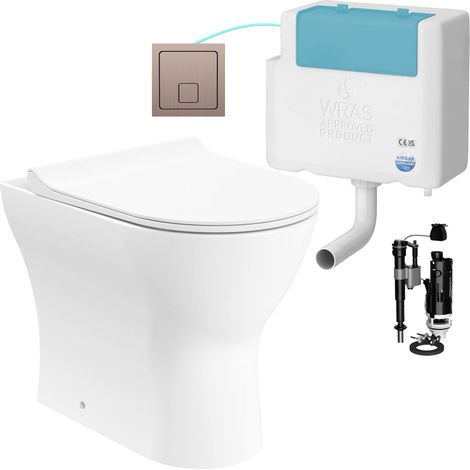 Gloss White Rimless Back to Wall Toilet and Concealed Cistern Set - Bottom Entry (1/4)