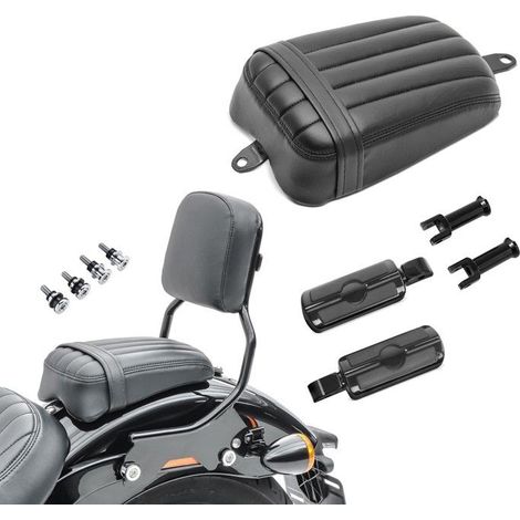 Sella passeggero Set compatibile con Harley Davidson Softail Standard 20-25 e poggiapiedi con Supporto Craftride FS1 + Sissy Bar