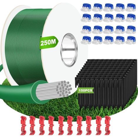 250M Robotic Lawnmower Cable + 150 Pegs + 20 Cable Connectors + 10 Connection Terminals, Wire for Robotic Lawnmowers, Cable for Robotic Lawnmowers Compatible with Gardena/Bosch/Worx/Yard Force etc (1/5)