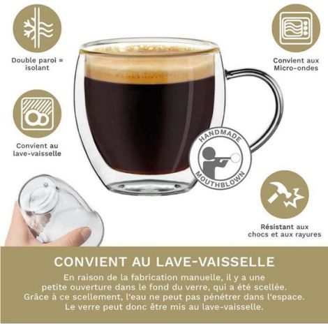 Verres à expresso - - Lot de 6 - Double paroi - 100 ml - Verre borosilicaté (1/3)