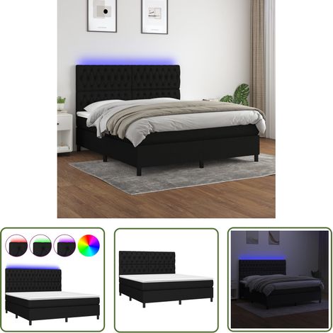 The Living Store Sommier à lattes de lit et matelas et LED Noir 160x200 cm Tissu - Lit Plateforme - Lit Design - Lit Moderne - Lit Avec Rangement - Tête De Lit Ajustable (1/5)