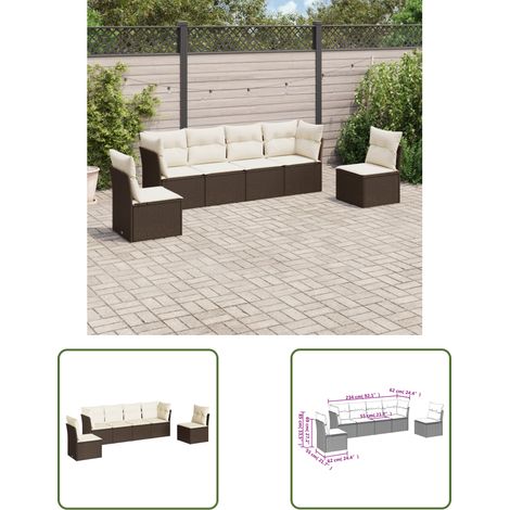 The Living Store 6-tlg. Garten-Sofagarnitur mit Kissen Braun Poly Rattan - Gartensortiment - Outdoor Möbel - Lounge Set - Rattan Sofa - Gartenlounge
