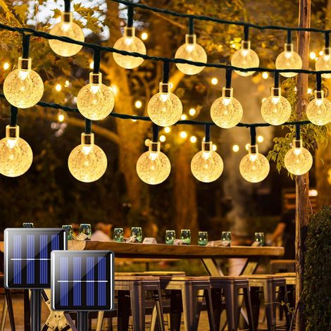Paquet de 2 guirlandes solaires adaptées aux arbres et aux jardins, 11M 60 LED boules de verre avec 8 Modes d'éclairage, lumière chaude, d'extérieur (1/5)