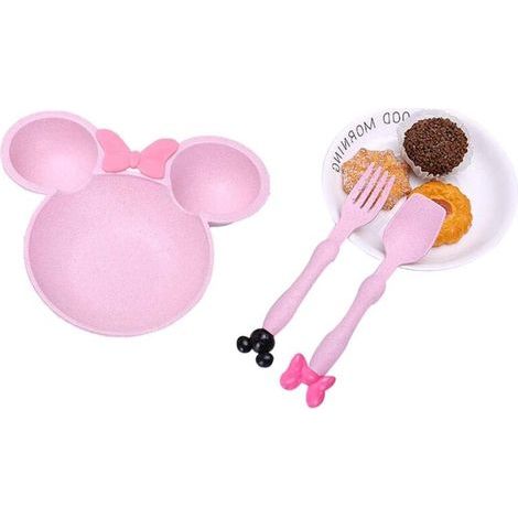 Weizenfaser-Schüssel für Kinder mit rosa Mausmotiv, umweltfreundliches Geschirr mit Fächern, ideal für Weihnachten und Mittagessen. (1/4)