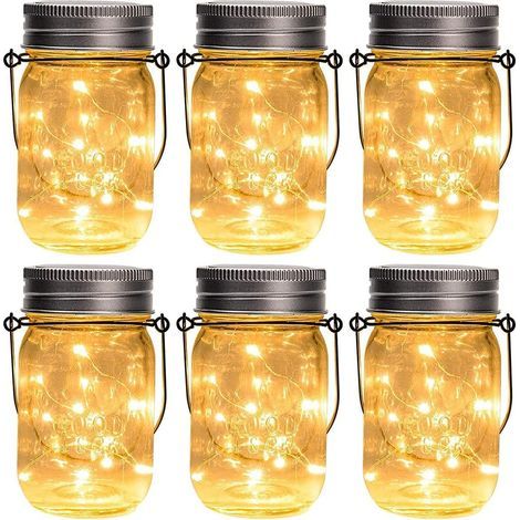 6er-Set hängende Solarlaternen mit 20 LEDs – im Einmachglas-Design – wasserdicht – inklusive Haken und Gläsern – Dekoration für Garten, Balkon und Hochzeiten (1/5)