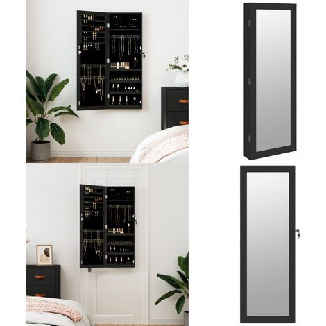 Schmuckschrank mit Spiegel Wandmontage Schwarz 37,5x10x106 cm - Spiegel-Schmuckschrank - Schmuckaufbewahrung - Wandmontage - Schmuckorganizer - Tresore - Home & Living