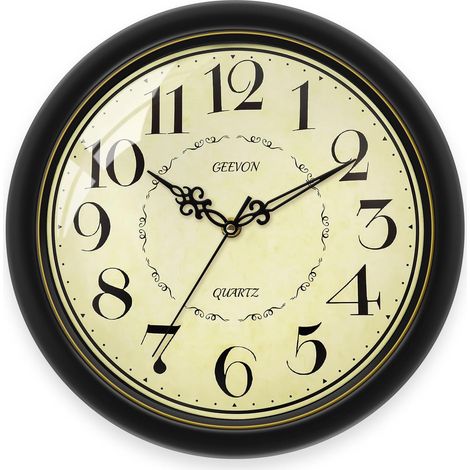 Horloge murale rétro vintage, horloge murale analogique silencieuse sans bruit de tic-tac pour salon, bureau, cuisine, avec bord doré (noir avec bord doré, 30,5 cm) (1/5)