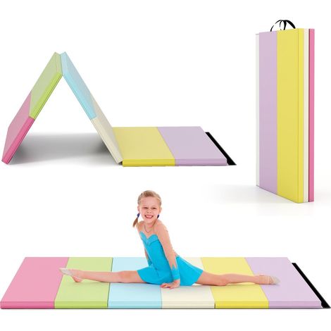 Tapis de gymnastique pliable 180 x 120 x 4 cm léger et transportable pour yoga et jeux en PU multicolore