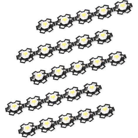 Perles LED haute puissance 3W, perles LED 3W avec substrat en aluminium, haute luminosité, 3,2-3,4V, adaptées aux lampes de poche, lampes DIY, lampes frontales, projecteurs, etc., 25 pièces par paquet (1/5)