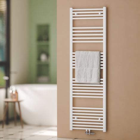 S'Afielina – Sèche-serviette eau chaude courbé 160x50 cm – Puissance 654 Watts – Raccordement central – Blanc pour salle de bain - 654Watts