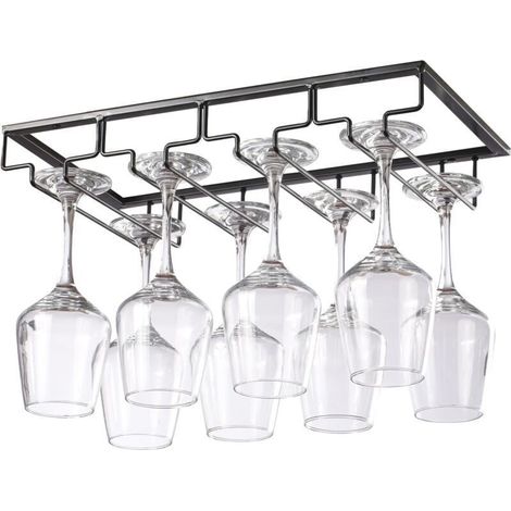 CSPARKV 40x22.5x5.5cm 4 Rangs Noir Support Verre Suspendu, Porte Verres à Vin en Métal, Rangement Verre Installation sous Meuble, pour Bar, Restaurant, Cuisine (1/5)