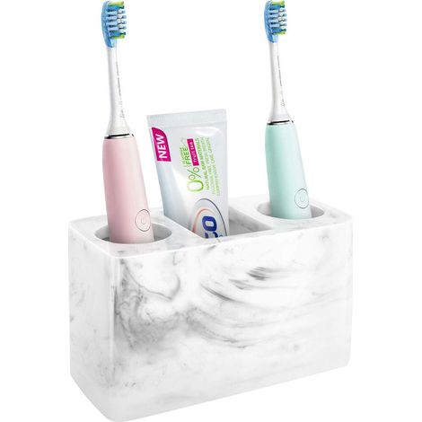 Toothbrush Holder, Resin Electric Toothbrush Holder with 3 Slots, Hygienic Toothpaste Dispenser, Bathroom Organizer, 16 x 7 x 9.7 cm - White Ink (1/5)