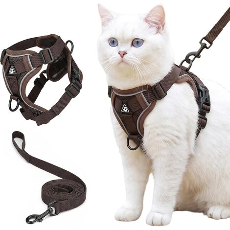 Harnais pour chat avec laisse anti-éclatement, laisse réglable pour chat, harnais de sécurité avec maille respirante et bandes réfléchissantes pour chats, chatons, chiots (1/5)