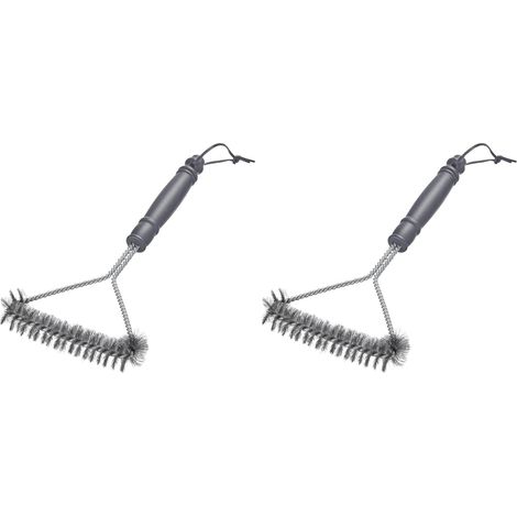 Lot de 2 Brosse à Barbecue 30 cm, Acier Inoxydable, Manche Court, Sangle Cuir, Grille Fonte