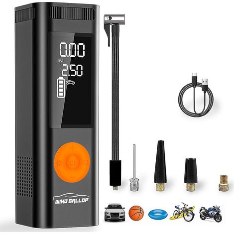 Gonfleur pneus Voiture 12V Mini Compresseur Voiture Compresseur à Air Portatif Pompe de pneu de Voiture Allume Cigare Electrique Pompe A Velo avec Manomètre et Adaptateurs de Valve(Jaune)