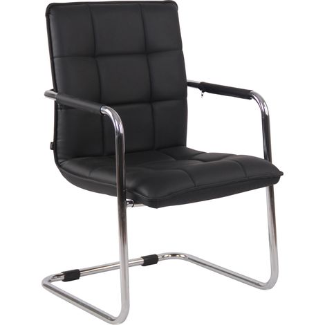 Sedia visitatore da ufficio senza ruote in similpelle nera con struttura in metallo BUR10467