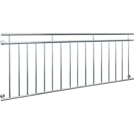 ECD Germany Französischer Balkon 90x225 cm mit 16 Füllstäben, Silber glänzend, aus Edelstahl, Balkongeländer Stabgeländer Balkonbrüstung Balkongitter Fenstergeländer Außen Fenstergitter Fensterschutz