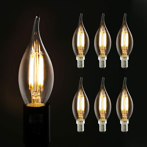 ZMH 6X LED Edison Ampoule Vintage Lustre en forme de bougie avec culot E14 LED Bougie transparente 2700k Blanc chaud 40W Équivalent à une ampoule dans la maison Café Bar Restaurant Non dimmable