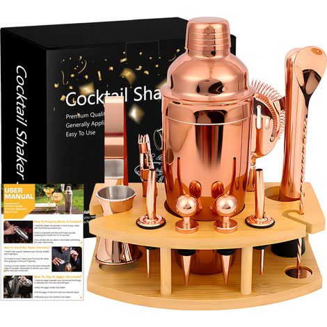 Coffret à cocktails 12 pièces avec support en bambou, idéal pour le bar et la maison, parfait comme cadeau.-AquaForge (1/5)