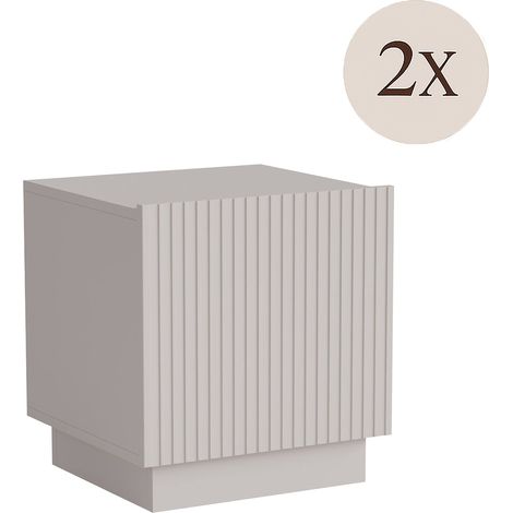 Comodino Revo, Com basso con anta battente e vano interno, Finitura effetto cannettato, 47x40 h45 cm, Beige