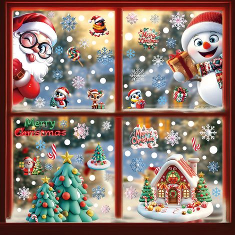Nouveaux autocollants de Noël, flocons de neige 3D, bonhommes de neige, stickers pour fenêtres, sapins du Père Noël, cadeaux, autocollants statiques en PVC pour vitres