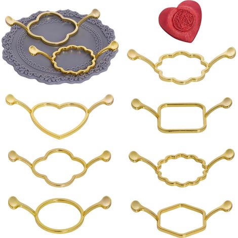 Kit de 8 moules à cire en métal doré pour invitations, enveloppes, cadeaux et emballages de vin. (1/5)