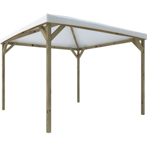 Cenador de madera 300x300 cm – Estructura de pino tratado – Techo de PVC blanco – Con puntales (1/4)