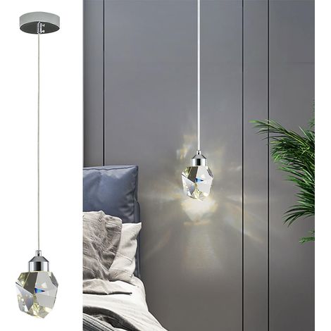Suspension En Cristal Moderne, Suspension En Cristal LED 3 Couleurs, Pour îlot De Cuisine Chambre Salon éclairage De Salle à Manger (Silver, 1-Head) (1/5)