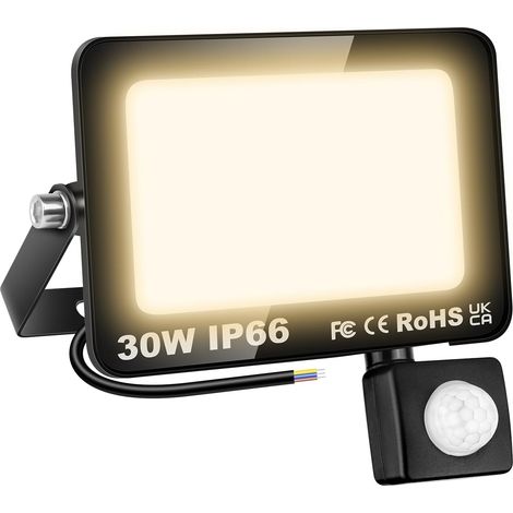 Projecteur LED Extérieur 30W 3000LM Avec Detecteur de Mouvement - Spot 3500K Blanc Chaud IP66 Etanche - Eclairage de Sécurité pour Jardin, Patio, Garage