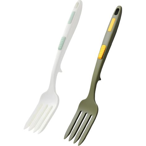 2 Pièces Fourchettes De Cuisine Flexible En Silicone, Ustensiles De Cuisine Fourchette, Antiadhésive, Résistant à La Chaleur, Fourchette De Service Grande, Pour Mélanger (Vert Foncé, Blanc)178g (1/5)