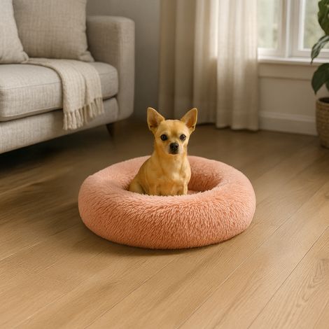 belviona Donut-Hundebett, kuscheliges Plüschbett mit weicher Füllung, sicherem Halt & ergonomischem Rand, 40 cm Durchmesser, altrosa (1/4)