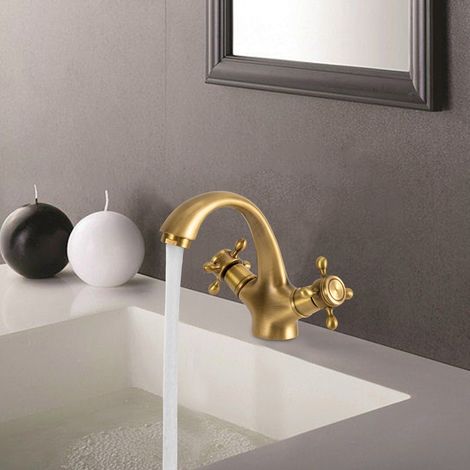 Robinet de lavabo rétro à deux poignées, robinet de salle de bain antique, poignées en croix de style rétro (1/5)