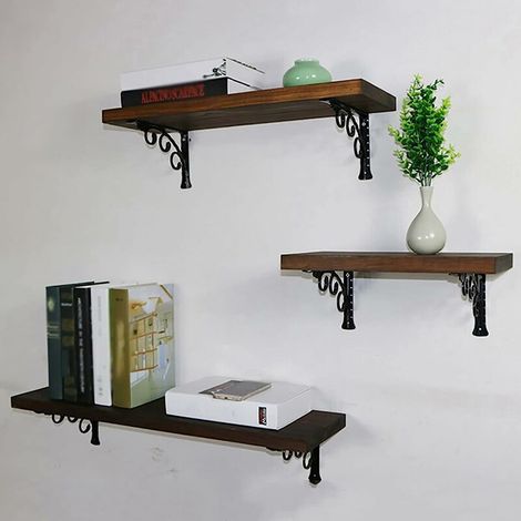 Fei Yu 2 pièces Support Equerre D'étagere en Fer Forgé Équerres Murale,Support pour Quincaillerie Flottante,pour Déco Salon, Chambre, Salle de Bain (1/4)