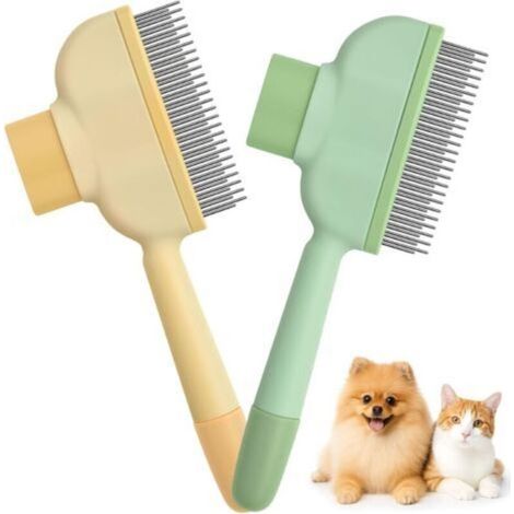 Juego de 2 cepillos autolimpiables para gatos, cepillo para gatos y perros, peine suave para pelo largo y corto, cepillo eficaz para el aseo de mascotas. (1/5)