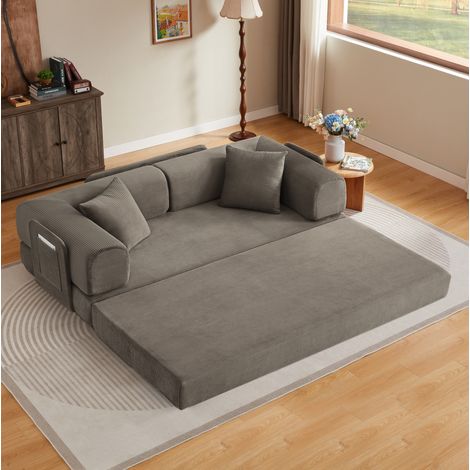 Canapé convertible 204x97x65 cm en tissu taupe modulable pour salon, 2 places FloraGrace (1/5)