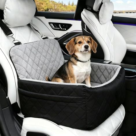 Siège Auto en Peluche pour Petit Chien Jusqu'à 9 Kg Mousse À Mémoire De Forme, Base Antidérapante, Ceinture De Sécurité, Housse Lavable, 45 × 45 × 35 cm (1/5)