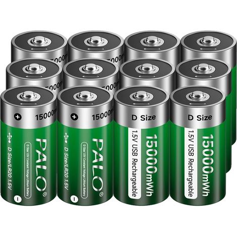 Batería recargable, capacidad de 15000 mWh, compatible con USB tipo C, 12 baterías. (1/2)