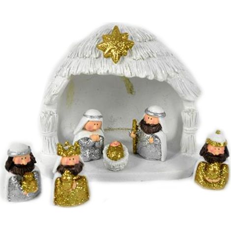 Presepe con capanna natività sacra famiglia di natale per decorazioni addobbi casa negozi ristoranti idea regalo set 7 cm18 (1/5)