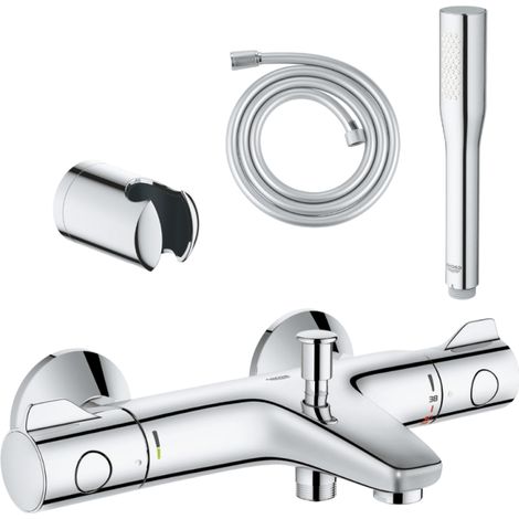 Pack mezclador termostático GROHE Grohtherm 800 + ducha de mano Get Stick + flexo 1750 mm y soporte