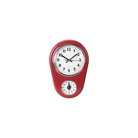 Reloj de pared rojo a pilas: diseño elegante para salón, cocina o dormitorio, fácil de colgar, sin marcas.