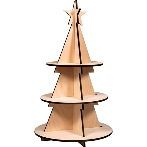 Rayher kit alzata in legno naturale, albero di Natale, certificato FSC, altezza 44,5cm, 5 parti, per decorazioni natalizie, avvento, da decorare e colorare, 46631505 (1/5)