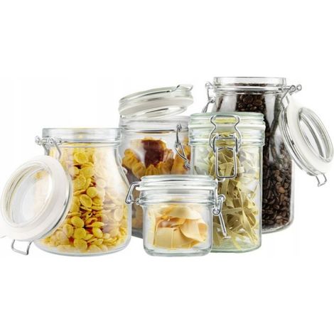 Bocaux Hermétiques - Verre Trempé - Joint Silicone Alimentaire - Pour Conservation Aliments Épices Cosmétiques - Lot de 5 (200 500 750 790 1100 ml) (1/5)